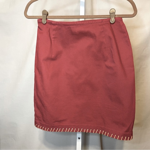 Cambridge Dry Goods Company Wrap Skirt Rust with Tan Contrast Stitching … - Picture 2 of 6